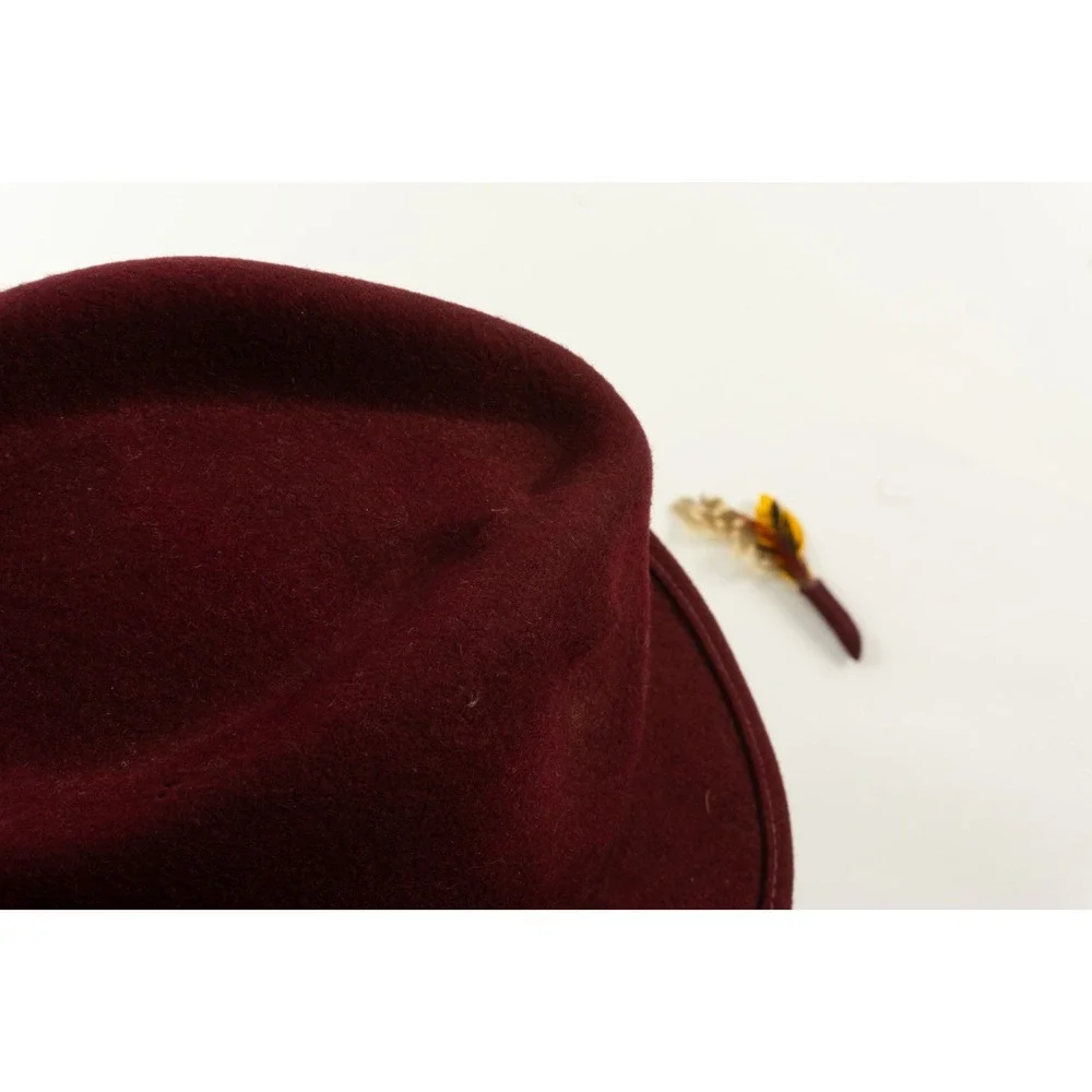 Vintage 1940s 1950s Peachfelt Bollman Co Burgundy Wool Feather Fedora Hat USA